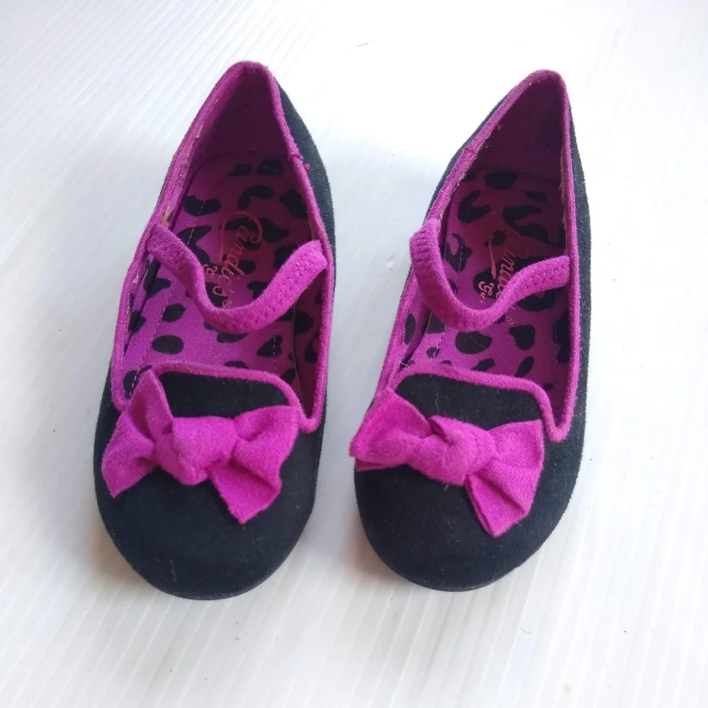 CANDIES toddler girl black & purple bow flats sz7 Halloween holiday Christmas